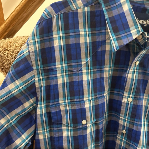 Wrangler Mens Shirts Size XLT Blue Plaid Pearl Snap 2 Front Pockets Long Sleeves - Picture 5 of 14